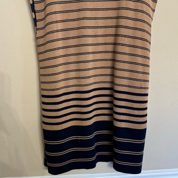 CHICOS Reversible Cardigan Size 3 XL 16 Polka Dot Striped Tan Navy - Picture 12 of 16